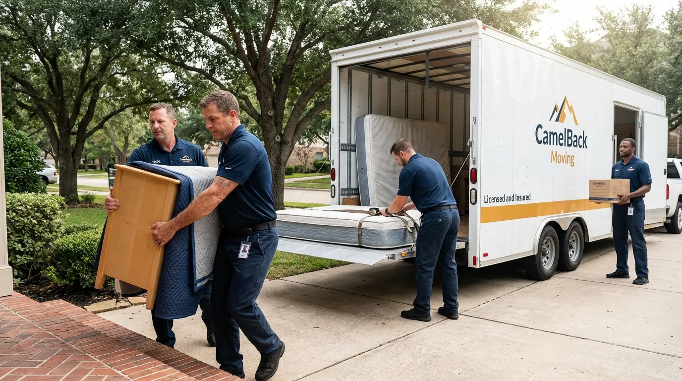 Crew loading residential truck for cross-state move from Leverett, MA